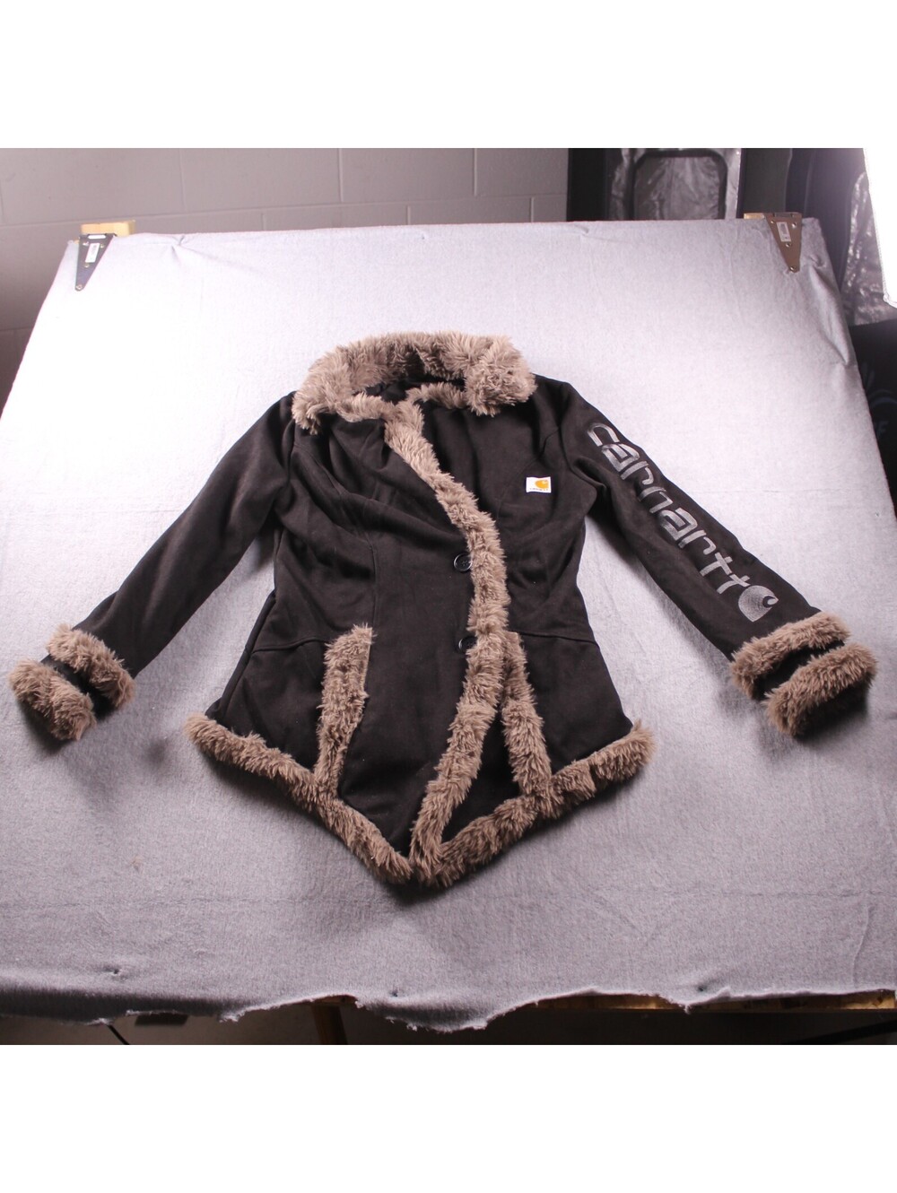 Carhartt Women's Faux Suede Asymmetric Jacket Black Coat Small Penny Lane Y2K
